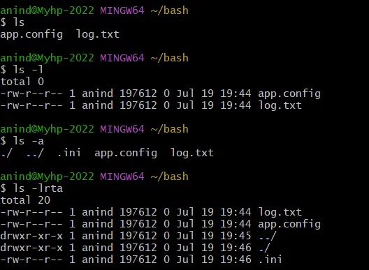 ls Linux command displaying list of files and directories in a directory ls command used in a Linux terminal to list the files and directories in the current working directory. The output shows file names without detailed information, useful for quick navigation and directory overview.